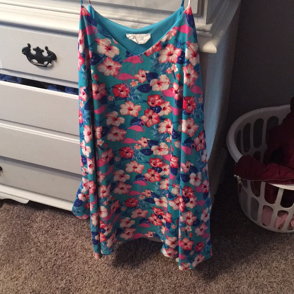 Flowy floral flamingo dress